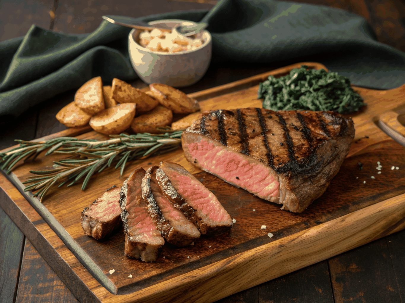 Wood-grilled Florentine steak served with sea salt and roasted rosemary