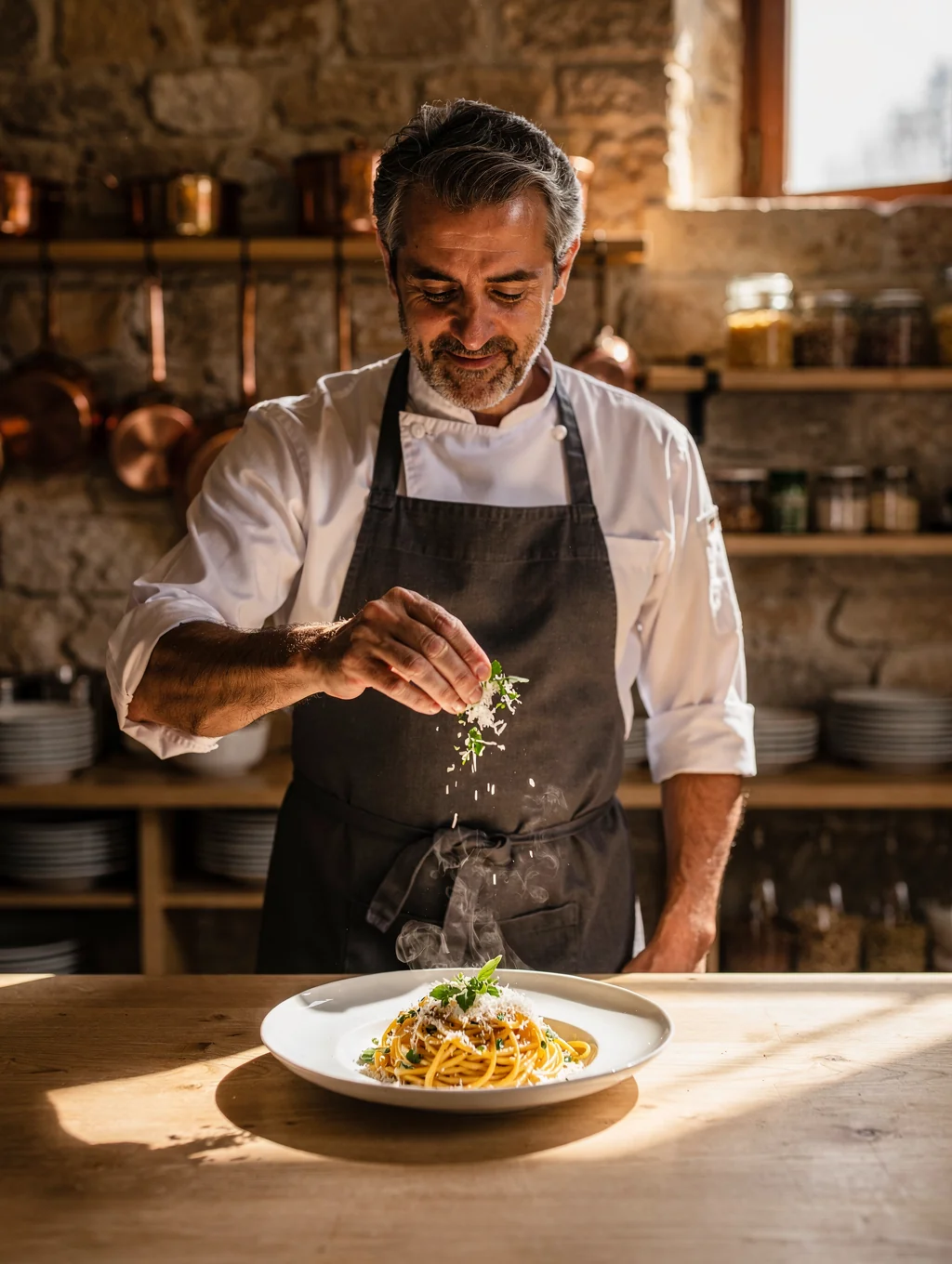 Chef preparing fresh seasonal Italian ingredients