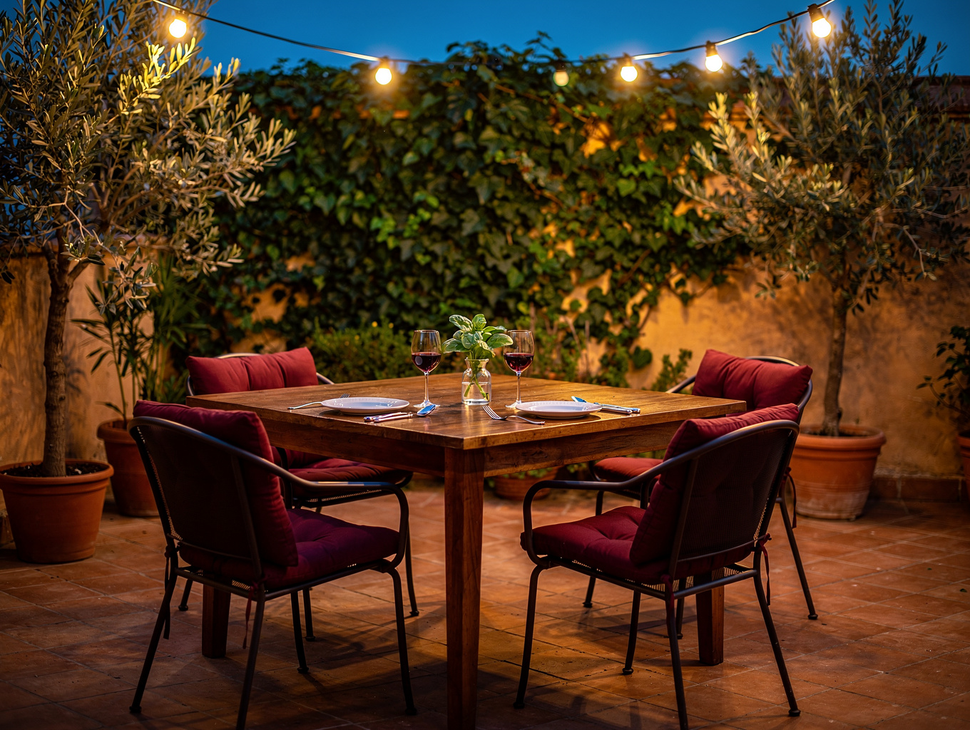 Lush garden terrace dining at Mangia