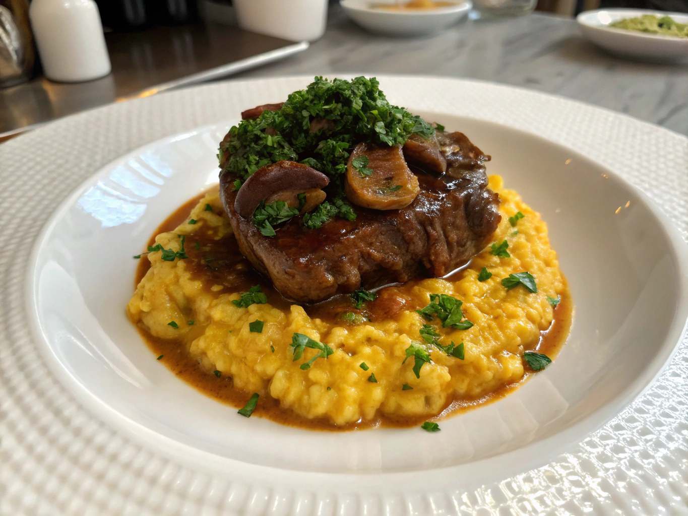 Slow braised ossobuco with golden saffron risotto milanese